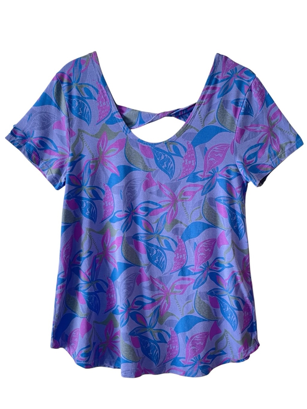 Fresh Produce Purple Floral Short-Sleeve Top with Twist Back